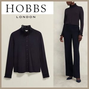 Hobbs London | Sera Black Ruffle Button Blouse | XL